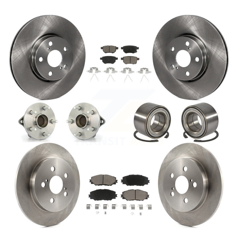 Front Rear Wheel Hub Bearings Assembly Disc Brake Rotors And Ceramic Pads Kit (10Pc) For Toyota Corolla Matrix Pontiac Vibe KBB-117236