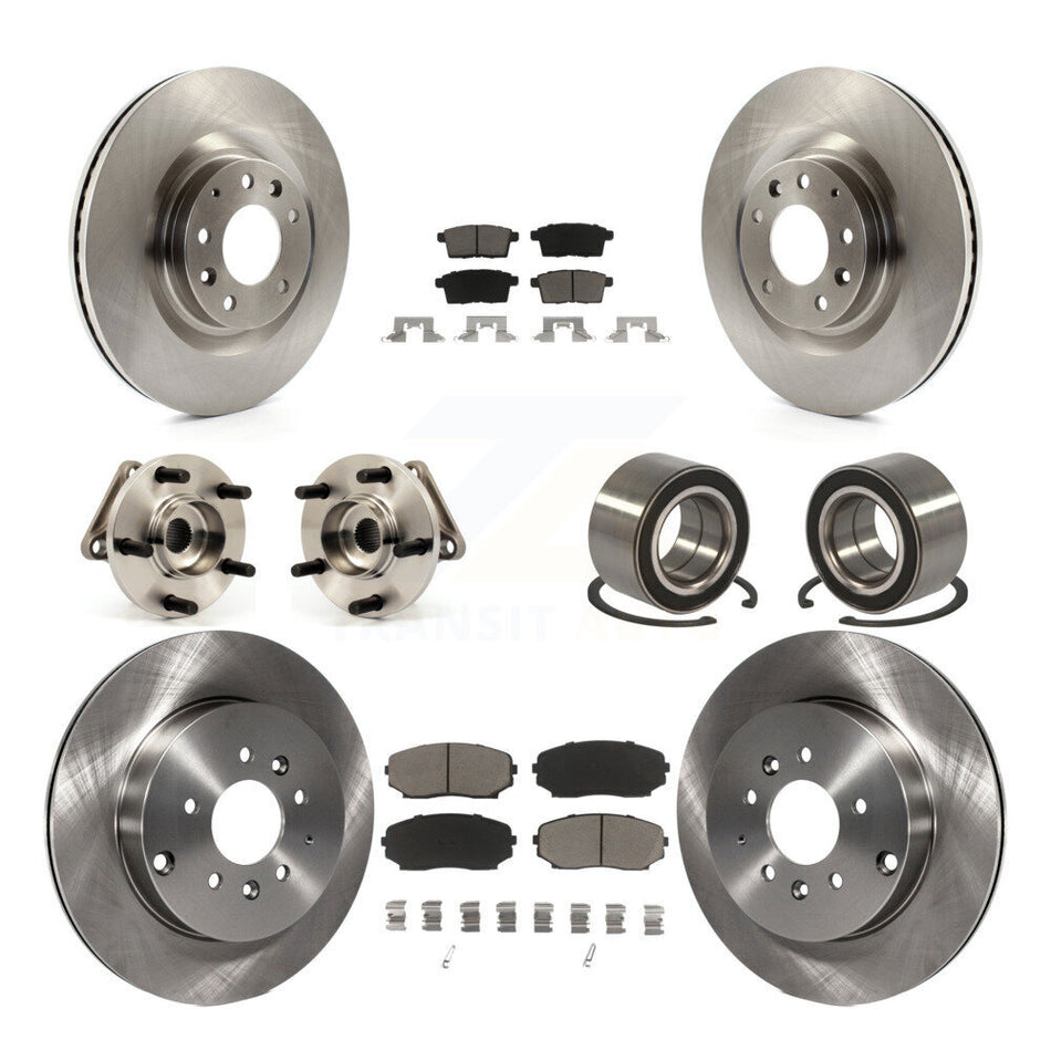 Front Rear Wheel Hub Bearings Assembly Disc Brake Rotors And Ceramic Pads Kit (10Pc) For 2007-2015 Mazda CX-9 AWD KBB-117243