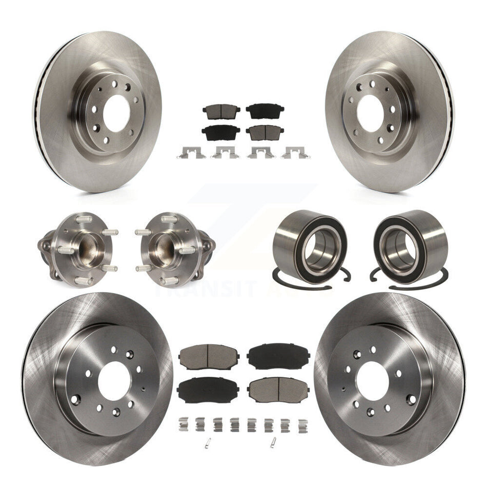 Front Rear Wheel Hub Bearings Assembly Disc Brake Rotors And Ceramic Pads Kit (10Pc) For 2007-2015 Mazda CX-9 FWD KBB-117244