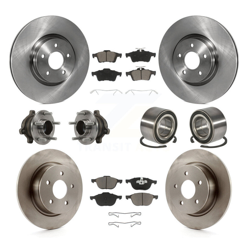 Front Rear Wheel Hub Bearings Assembly Disc Brake Rotors And Ceramic Pads Kit (10Pc) For 2014 Ford Connect 104.8" wheel base KBB-117248