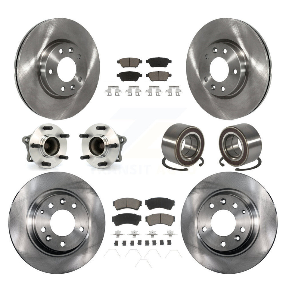 Front Rear Wheel Hub Bearings Assembly Disc Brake Rotors And Ceramic Pads Kit (10Pc) For 2009-2013 Mazda 6 2.5L KBB-117260