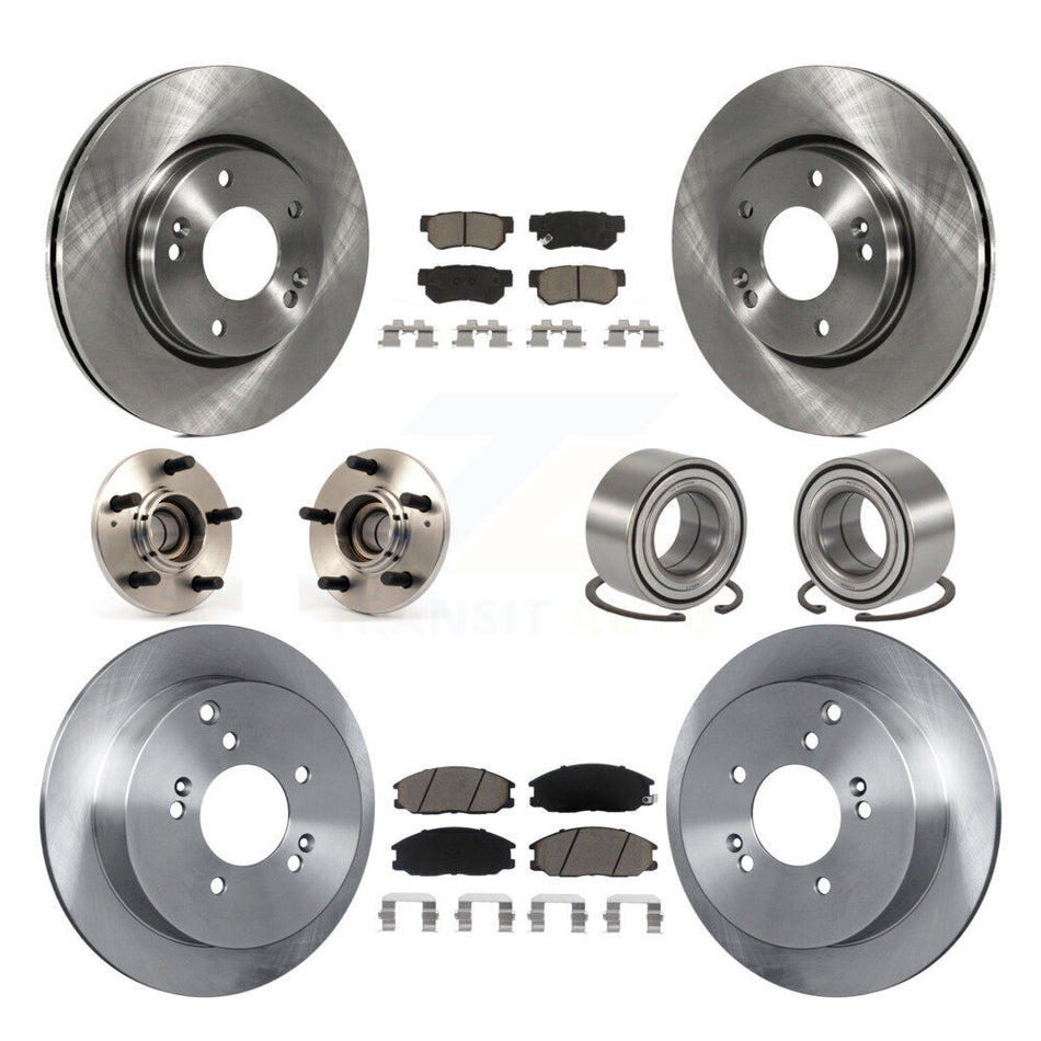 Front Rear Wheel Hub Bearings Assembly Disc Brake Rotors And Ceramic Pads Kit (10Pc) For 2001-2006 Hyundai Santa Fe FWD with Non-ABS With 276mm Diameter Rotor KBB-117273