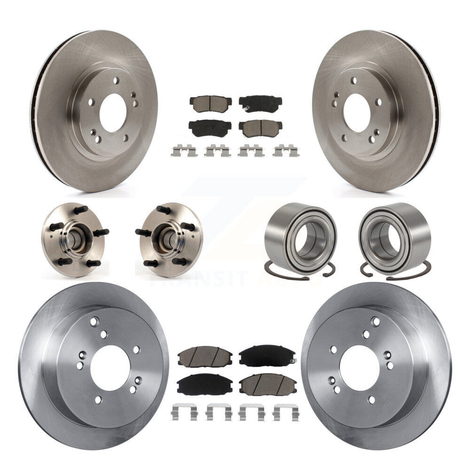 Front Rear Wheel Hub Bearings Assembly Disc Brake Rotors And Ceramic Pads Kit (10Pc) For 2001-2006 Hyundai Santa Fe FWD with Non-ABS With 294mm Diameter Rotor KBB-117274