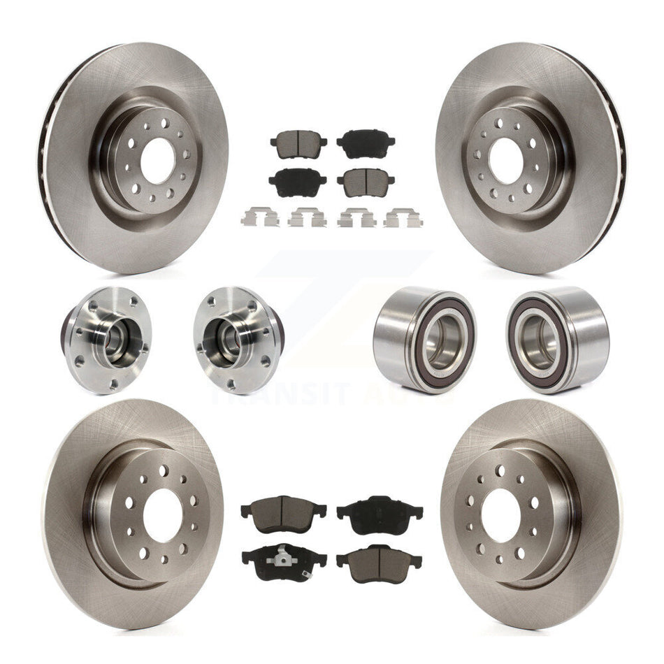 Front Rear Wheel Hub Bearings Assembly Disc Brake Rotors And Ceramic Pads Kit (10Pc) For 2014-2017 Fiat 500L KBB-117275