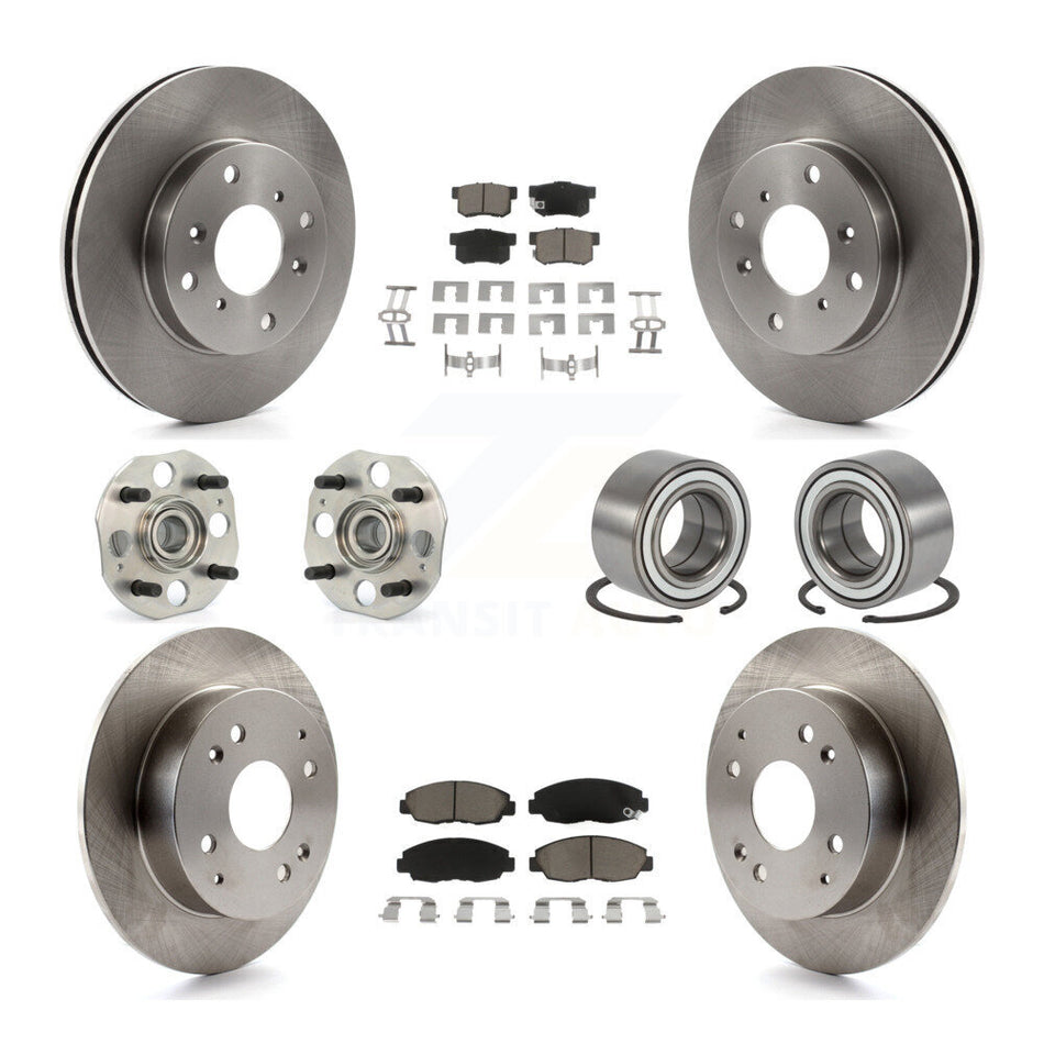 Front Rear Wheel Hub Bearings Assembly Disc Brake Rotors And Ceramic Pads Kit (10Pc) For 1998-2002 Honda Accord Sedan with 2.3L 4-Wheel ABS KBB-117277
