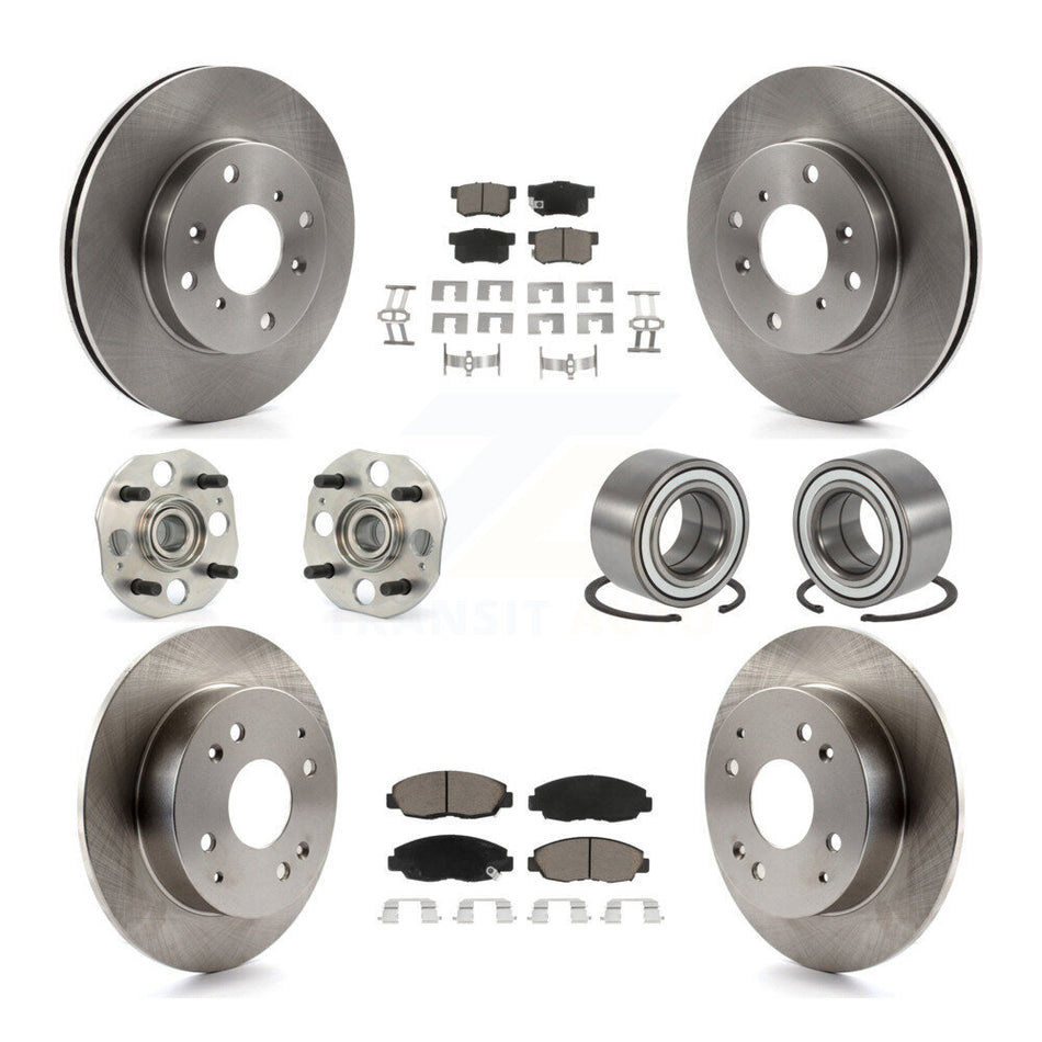 Front Rear Wheel Hub Bearings Assembly Disc Brake Rotors And Ceramic Pads Kit (10Pc) For 1998-2002 Honda Accord Coupe with 2.3L 4-Wheel ABS KBB-117278