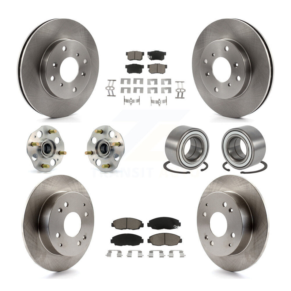 Front Rear Wheel Hub Bearings Assembly Disc Brake Rotors And Ceramic Pads Kit (10Pc) For 1998-2002 Honda Accord Sedan with 2.3L Drum rear brakes Non-ABS KBB-117279