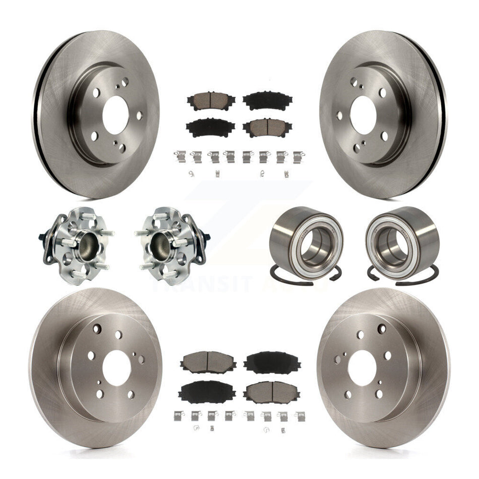 Front Rear Wheel Hub Bearings Assembly Disc Brake Rotors And Ceramic Pads Kit (10Pc) For 2017-2018 Toyota Prius V KBB-117293