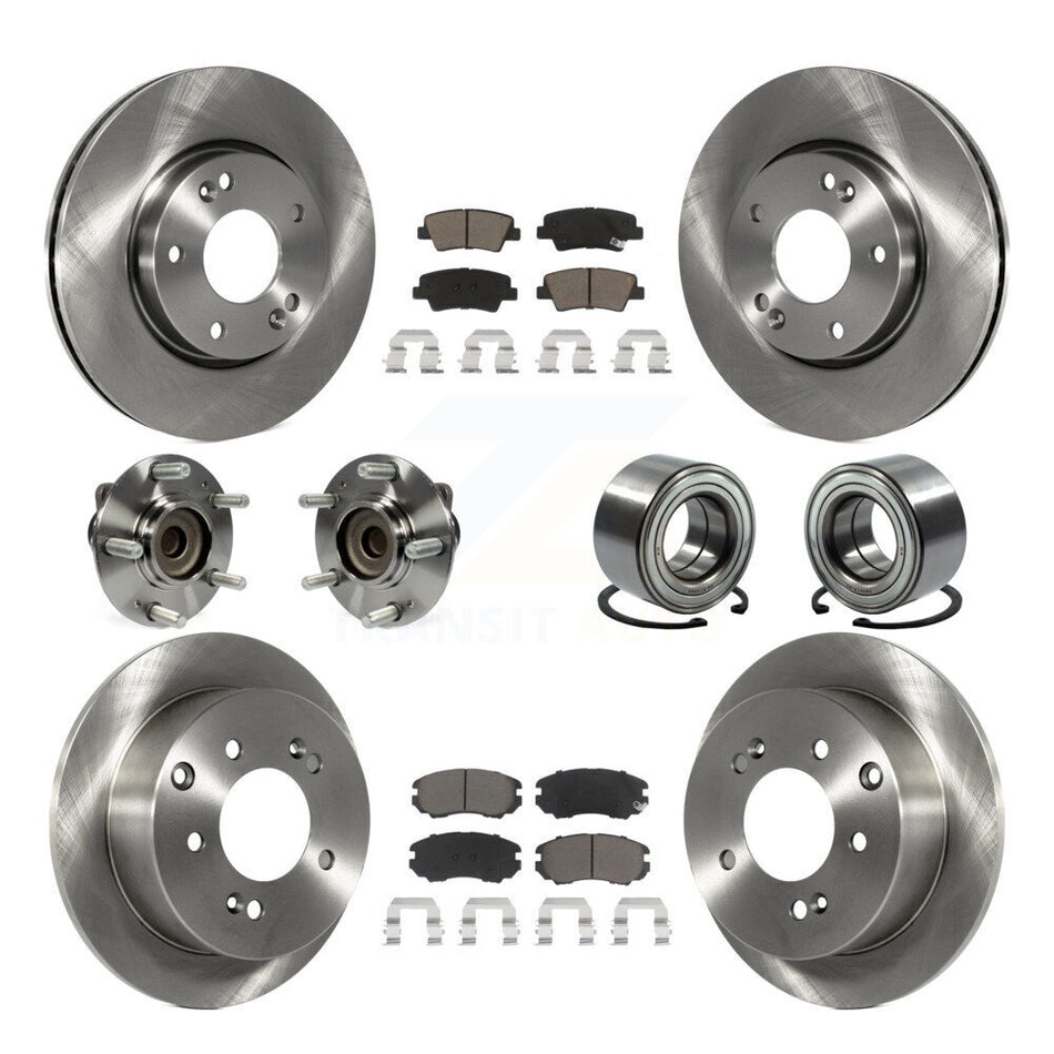Front Rear Wheel Hub Bearings Assembly Disc Brake Rotors And Ceramic Pads Kit (10Pc) For 2012-2013 Kia Soul KBB-117296