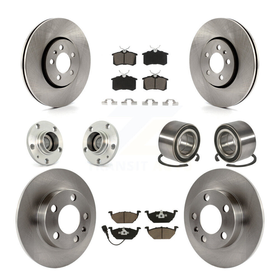 Front Rear Wheel Hub Bearings Assembly Disc Brake Rotors And Ceramic Pads Kit (10Pc) For 2000-2001 Volkswagen Golf 2.0L With 288mm Diameter Rotor KBB-117308