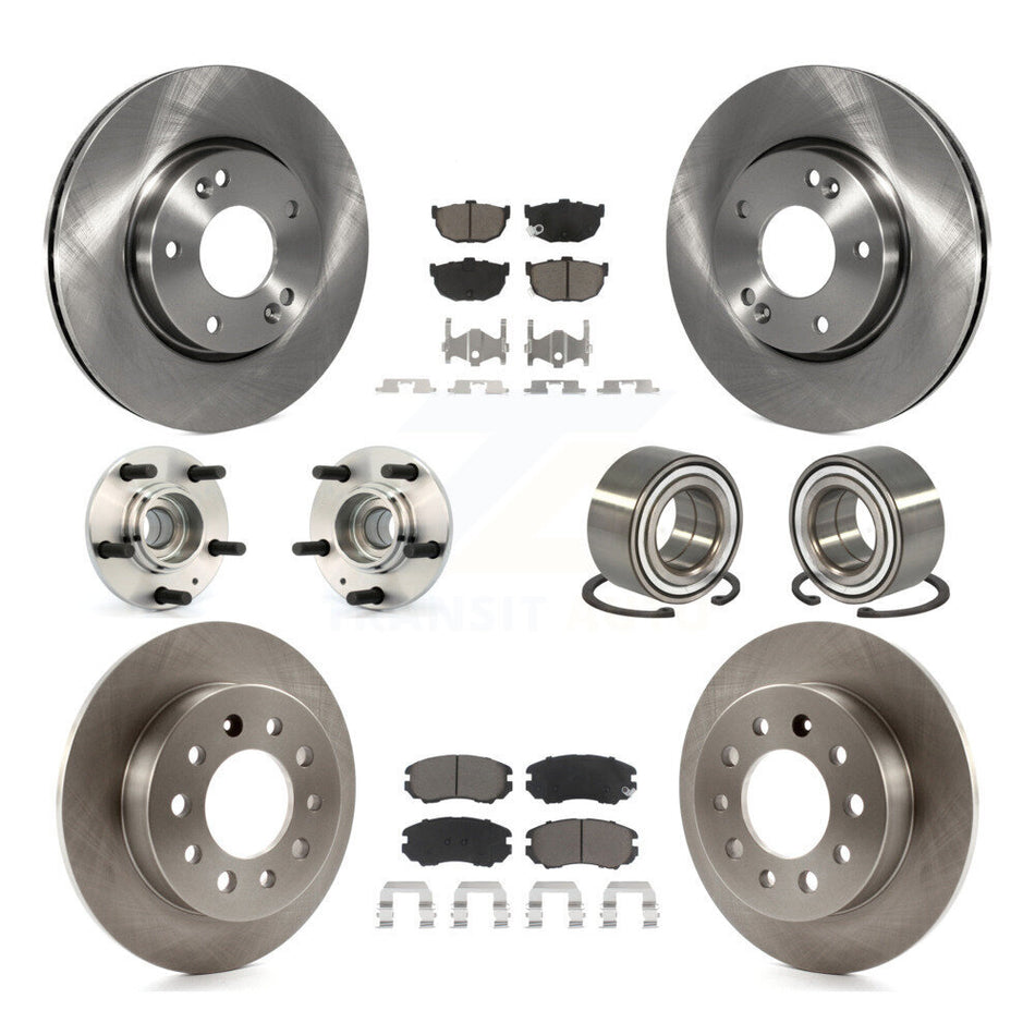 Front Rear Wheel Hub Bearings Assembly Disc Brake Rotors And Ceramic Pads Kit (10Pc) For Hyundai Tiburon KBB-117338