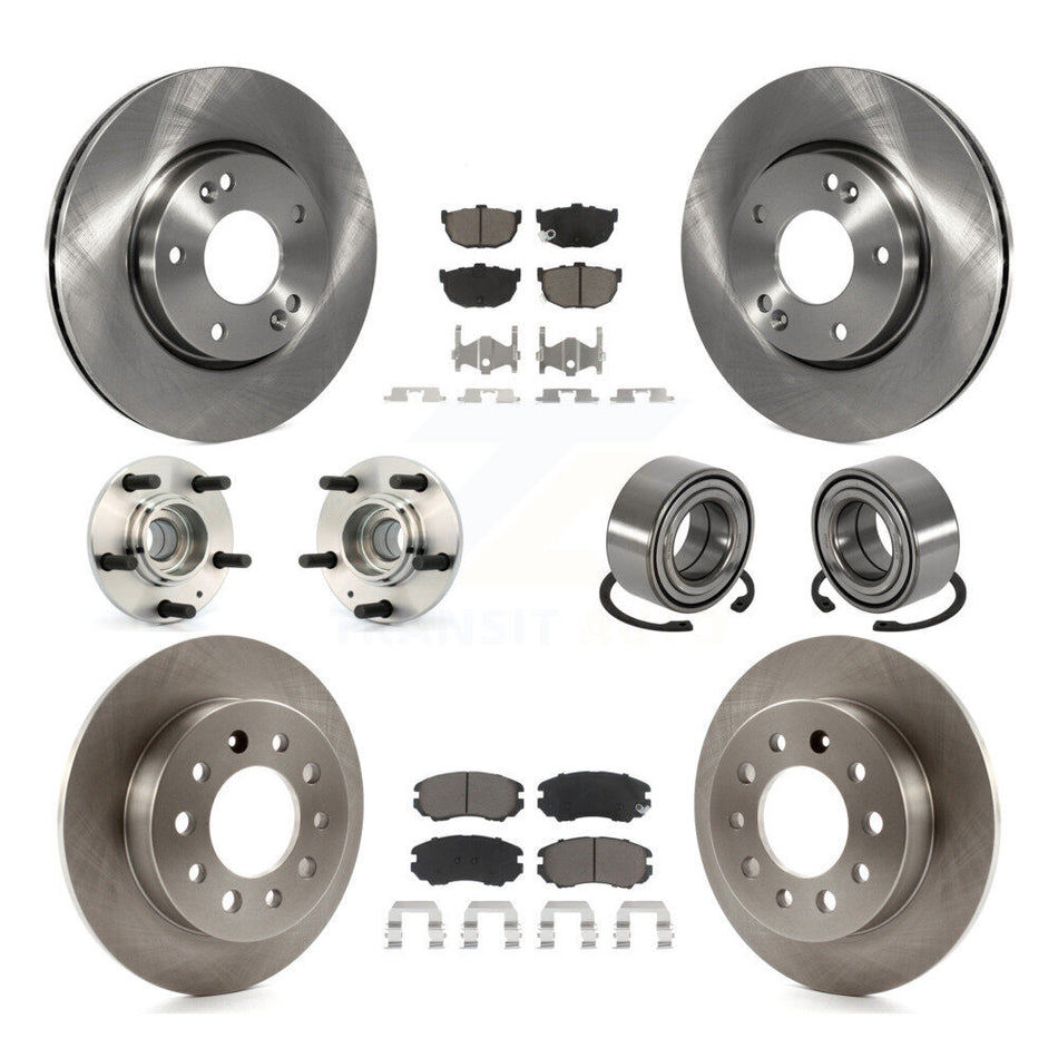 Front Rear Wheel Hub Bearings Assembly Disc Brake Rotors And Ceramic Pads Kit (10Pc) For Hyundai Tiburon KBB-117339