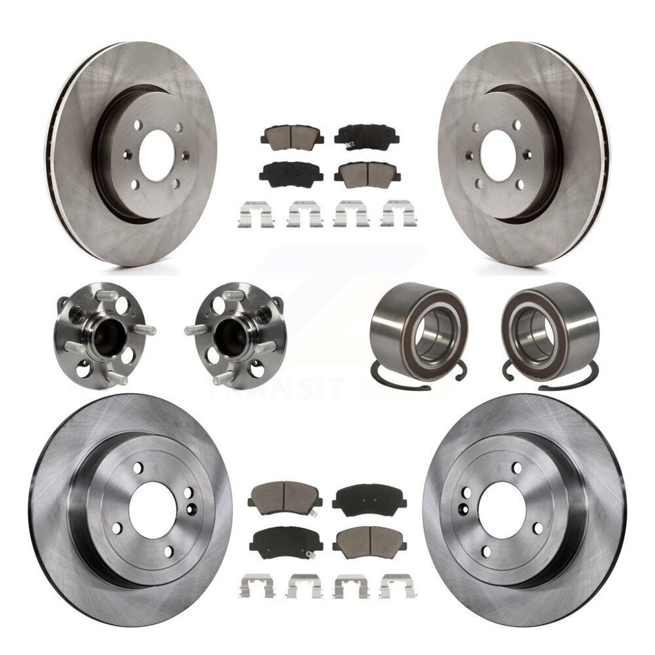 Front Rear Wheel Hub Bearings Assembly Disc Brake Rotors And Ceramic Pads Kit (10Pc) For Kia Rio KBB-117341
