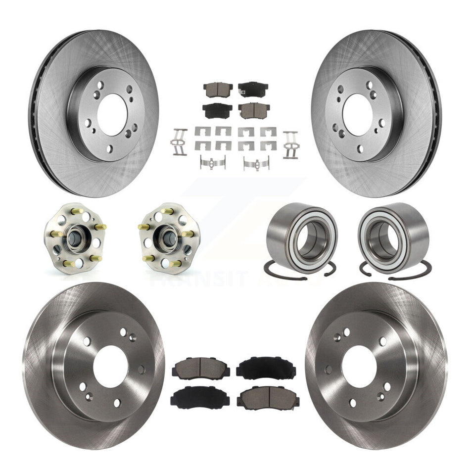 Front Rear Wheel Hub Bearings Assembly Disc Brake Rotors And Ceramic Pads Kit (10Pc) For 1997-2001 Honda Prelude KBB-117343