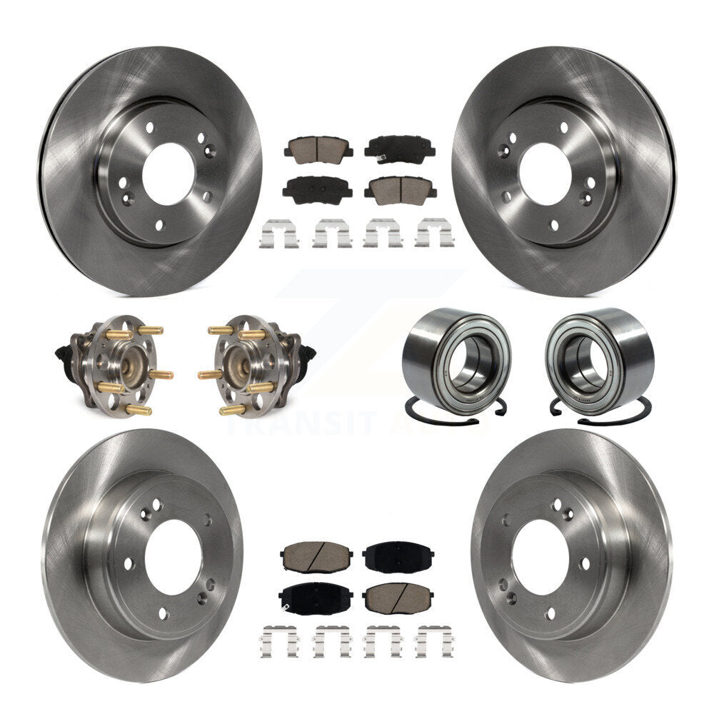 Front Rear Hub Bearing Disc Brake Rotor And Ceramic Pad Kit (10Pc) For 2014-2016 Kia Soul KBB-117350