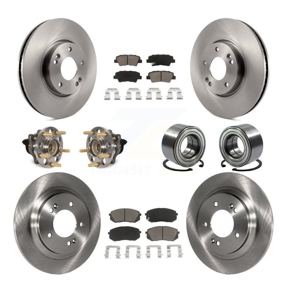Front Rear Wheel Hub Bearings Assembly Disc Brake Rotors And Ceramic Pads Kit (10Pc) For Kia Soul EV KBB-117352