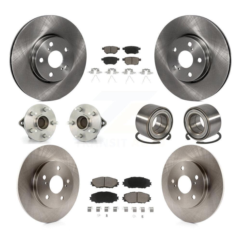 Front Rear Hub Bearings Disc Brake Rotors And Ceramic Pads Kit (10Pc) For Toyota Matrix KBB-117359