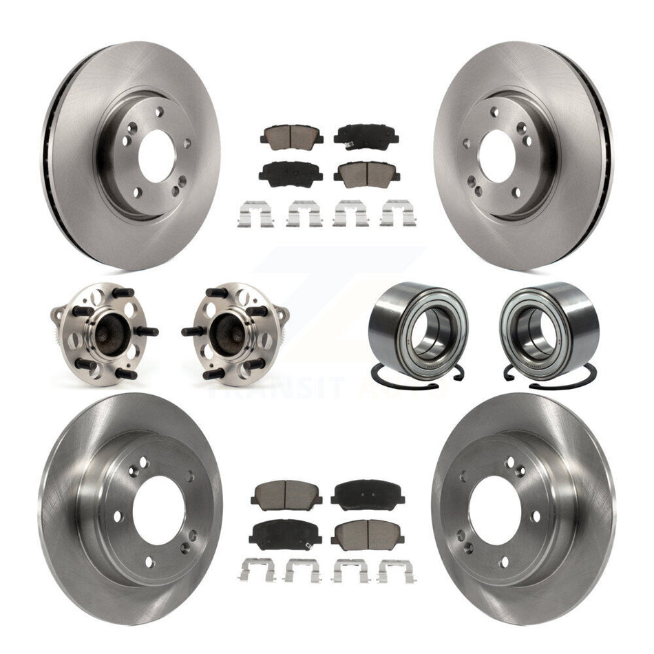 Front Rear Wheel Hub Bearings Assembly Disc Brake Rotors And Ceramic Pads Kit (10Pc) For Kia Forte Forte5 Koup KBB-117362