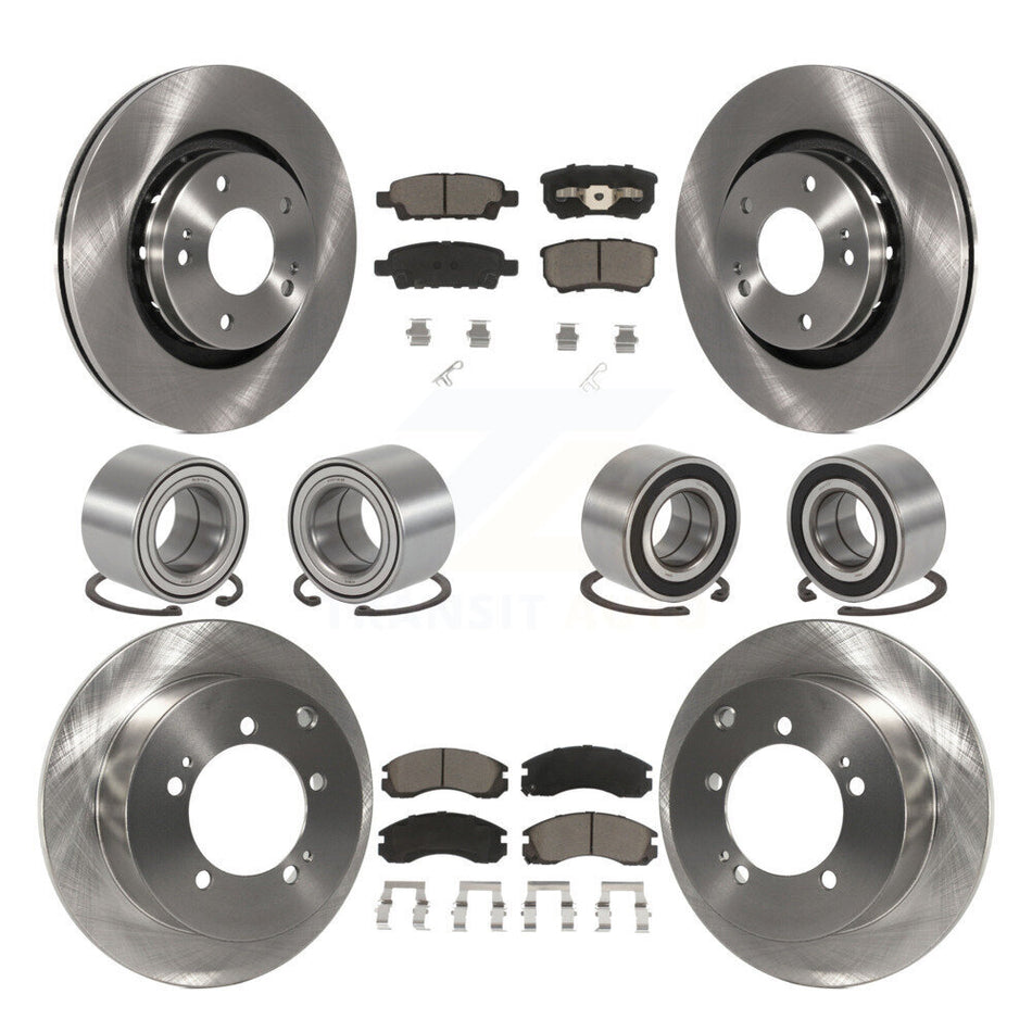 Front Rear Wheel Bearings Disc Brake Rotors And Ceramic Pads Kit (10Pc) For 2005-2006 Mitsubishi Outlander AWD KBB-117401