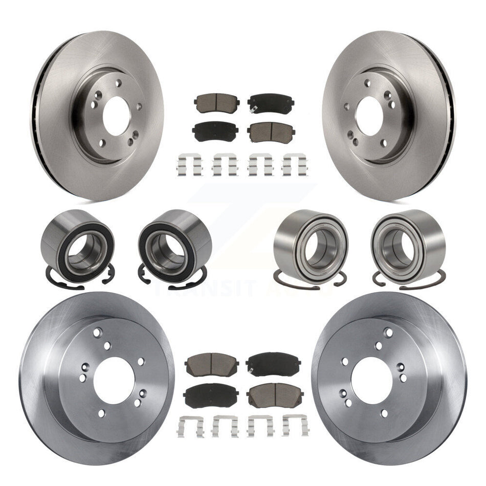 Front Rear Wheel Bearings Disc Brake Rotors And Ceramic Pads Kit (10Pc) For Hyundai Tucson Kia Sportage AWD KBB-117413