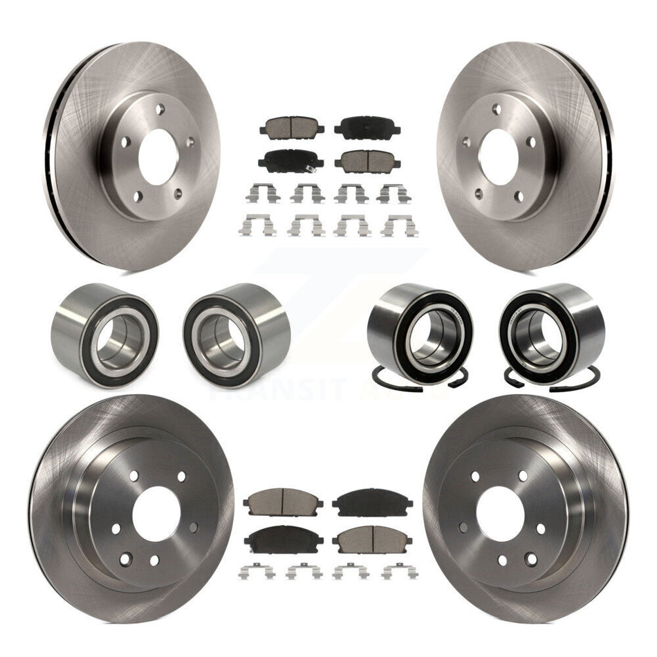 Front Rear Wheel Bearings Disc Brake Rotors And Ceramic Pads Kit (10Pc) For Nissan X-Trail KBB-117426