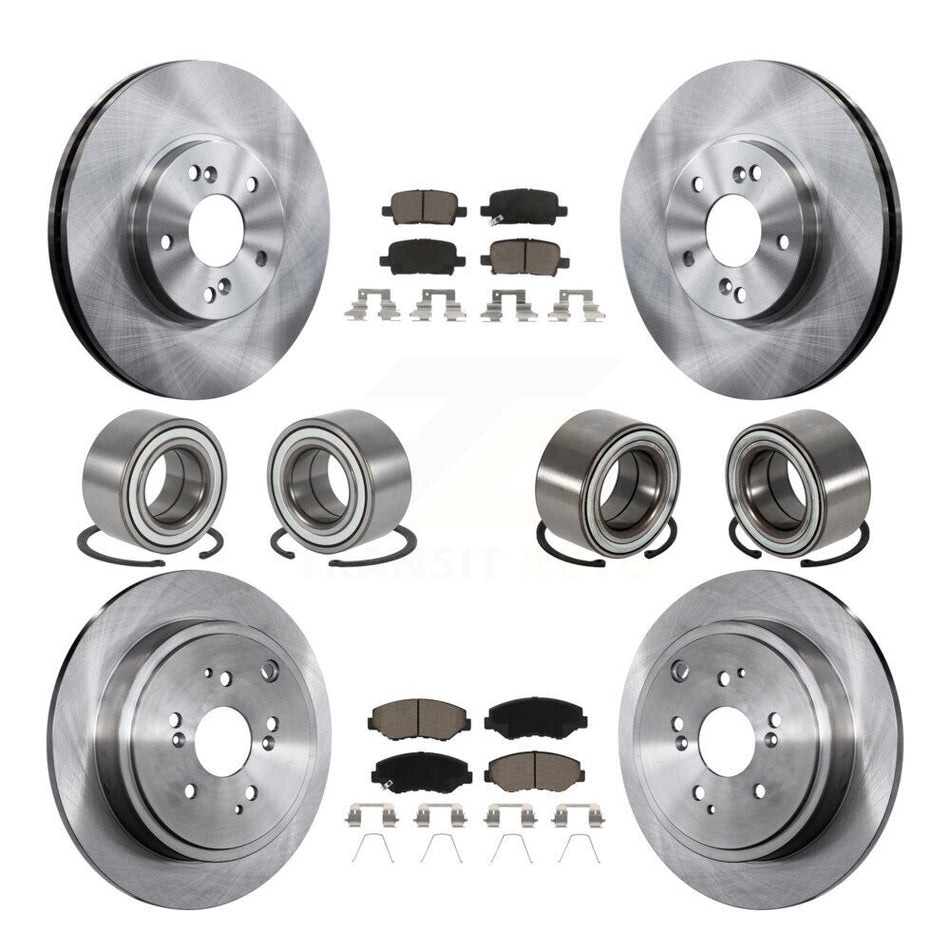 Front Rear Wheel Bearings Disc Brake Rotors And Ceramic Pads Kit (10Pc) For 2005-2008 Honda Pilot KBB-117432