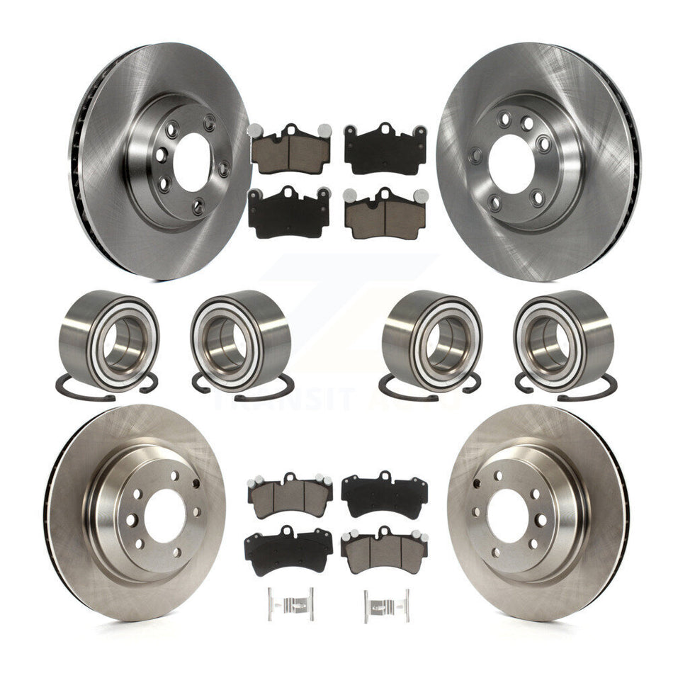 Front Rear Wheel Bearings Disc Brake Rotors And Ceramic Pads Kit (10Pc) For 2011-2012 Audi Q7 With 358mm Diameter Rotor KBB-117442