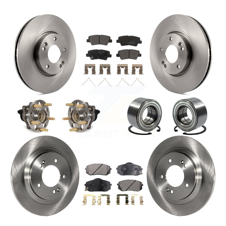 Front Rear Wheel Hub Bearings Assembly Disc Brake Rotors And Semi-Metallic Pads Kit (10Pc) For 2016 Kia Soul EV From Chassis VIN #160921 KBB-117447