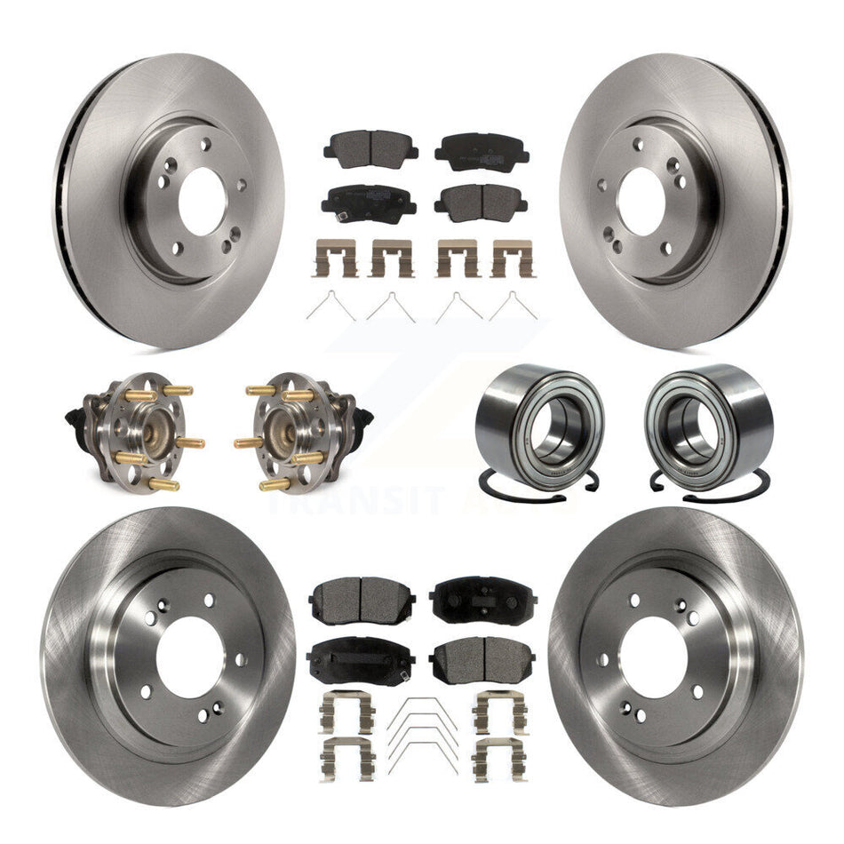 Front Rear Wheel Hub Bearings Assembly Disc Brake Rotors And Semi-Metallic Pads Kit (10Pc) For 2017-2018 Kia Soul EV KBB-117450