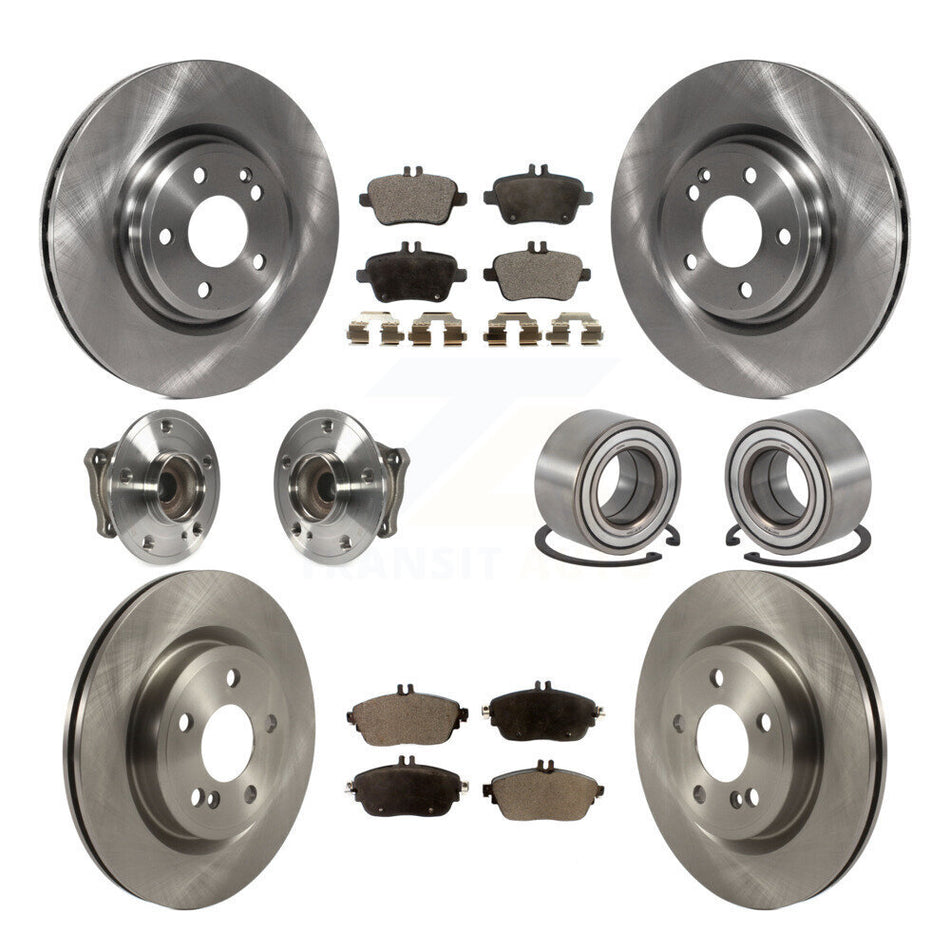Front Rear Wheel Hub Bearings Assembly Disc Brake Rotors And Semi-Metallic Pads Kit (10Pc) For 2015-2017 Mercedes-Benz GLA250 FWD With Vented KBB-117452