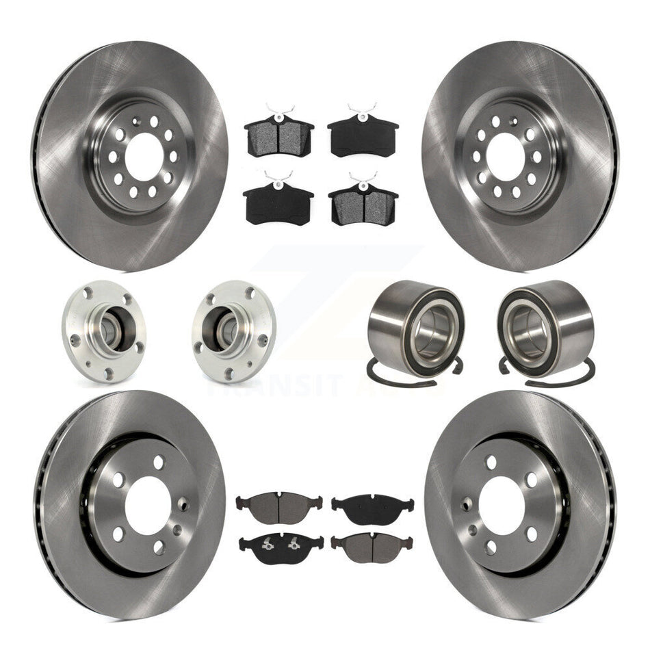 Front Rear Wheel Hub Bearings Assembly Disc Brake Rotors And Semi-Metallic Pads Kit (10Pc) For 2006 Audi TT Quattro 3.2L With 256mm Diameter Rotor KBB-117459