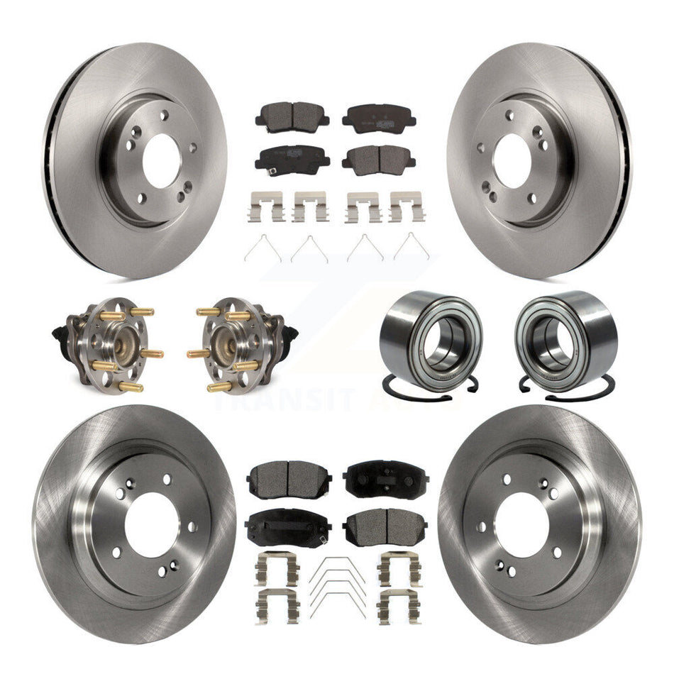 Front Rear Wheel Hub Bearings Assembly Disc Brake Rotors And Ceramic Pads Kit (10Pc) For 2017-2018 Kia Soul EV KBB-117469