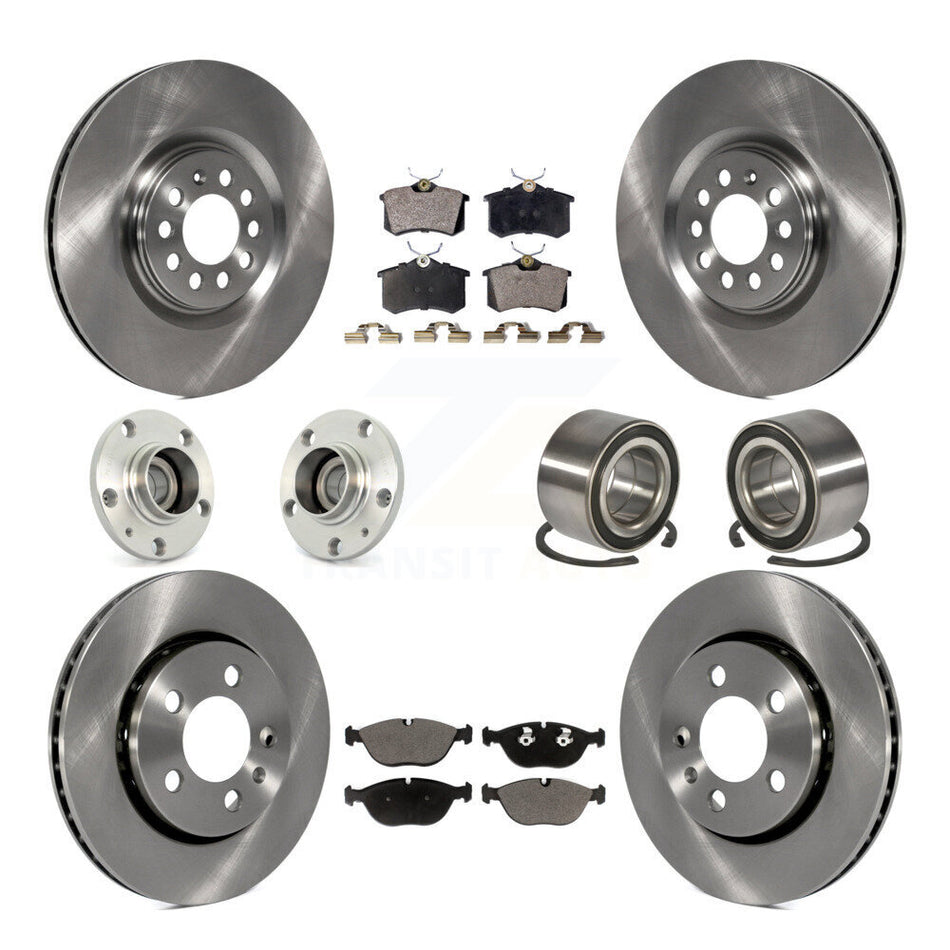 Front Rear Wheel Hub Bearings Assembly Disc Brake Rotors And Ceramic Pads Kit (10Pc) For 2006 Audi TT Quattro 3.2L With 256mm Diameter Rotor KBB-117473