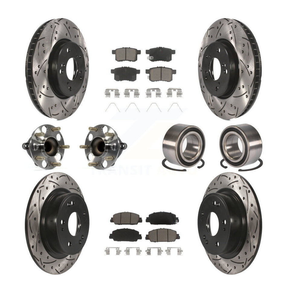 Front Rear Wheel Hub Bearings Assembly Coated Disc Brake Rotors And Ceramic Pads Kit (10Pc) For Honda Accord KBB-117480