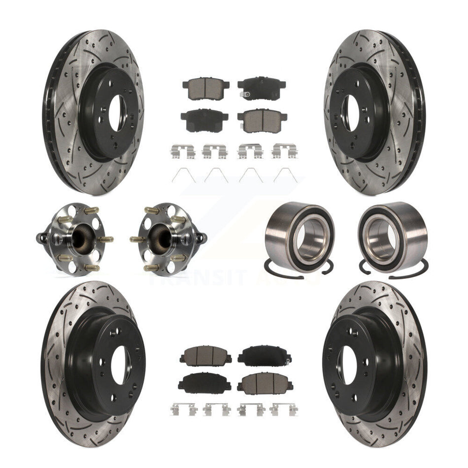 Front Rear Wheel Hub Bearings Assembly Coated Disc Brake Rotors And Ceramic Pads Kit (10Pc) For Honda Accord KBB-117481