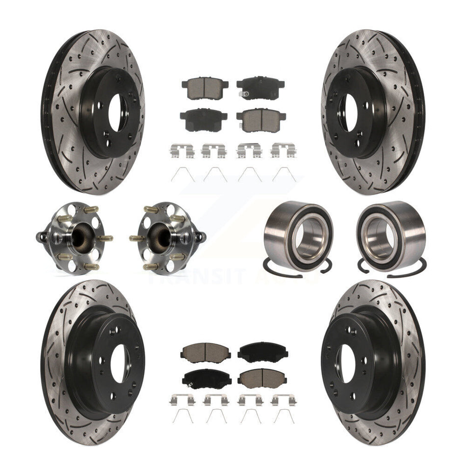 Front Rear Wheel Hub Bearings Assembly Coated Disc Brake Rotors And Ceramic Pads Kit (10Pc) For Honda Accord KBB-117482