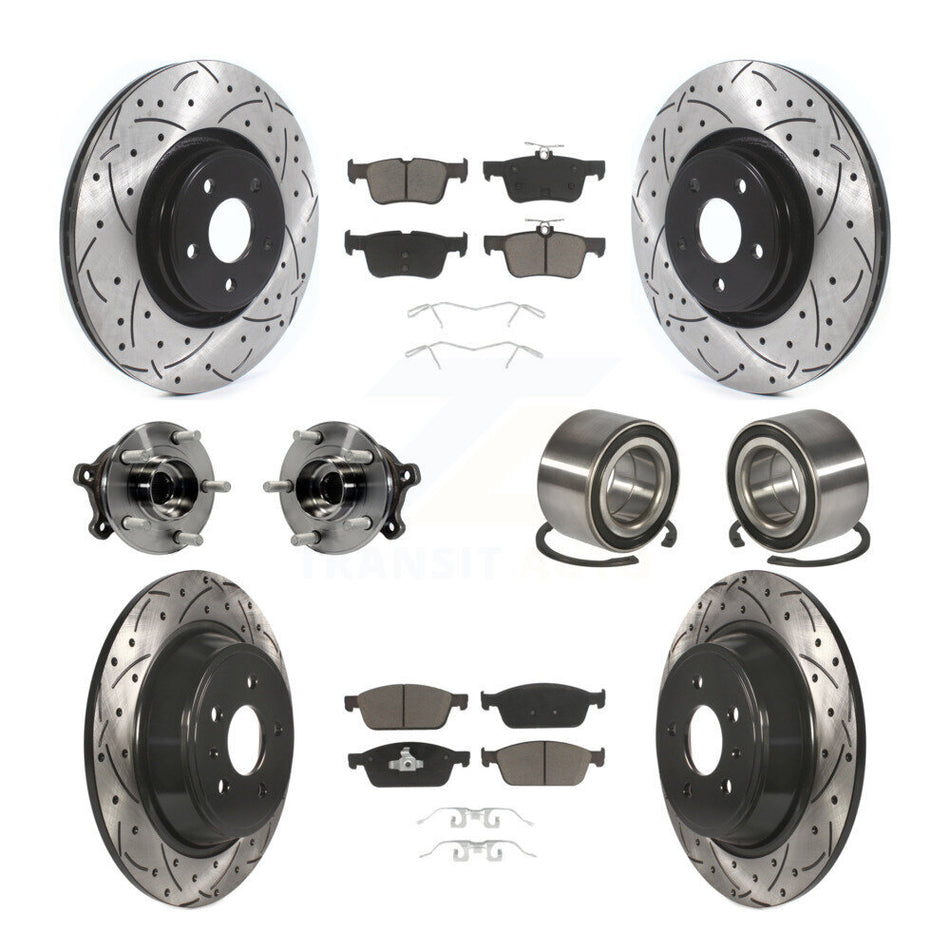 Front Rear Wheel Hub Bearings Assembly Coated Disc Brake Rotors And Ceramic Pads Kit (10Pc) For Lincoln MKC KBB-117489