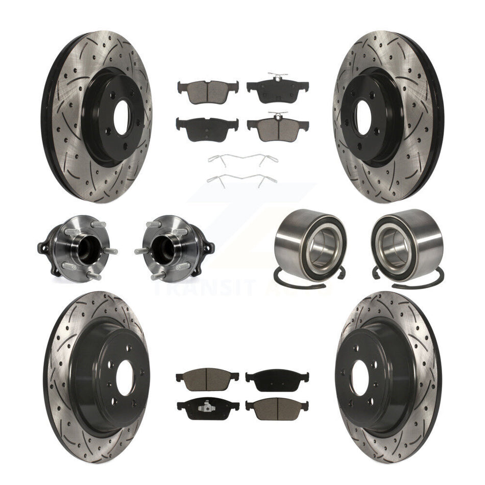 Front Rear Wheel Hub Bearings Assembly Coated Disc Brake Rotors And Ceramic Pads Kit (10Pc) For Ford Escape Lincoln MKC KBB-117492