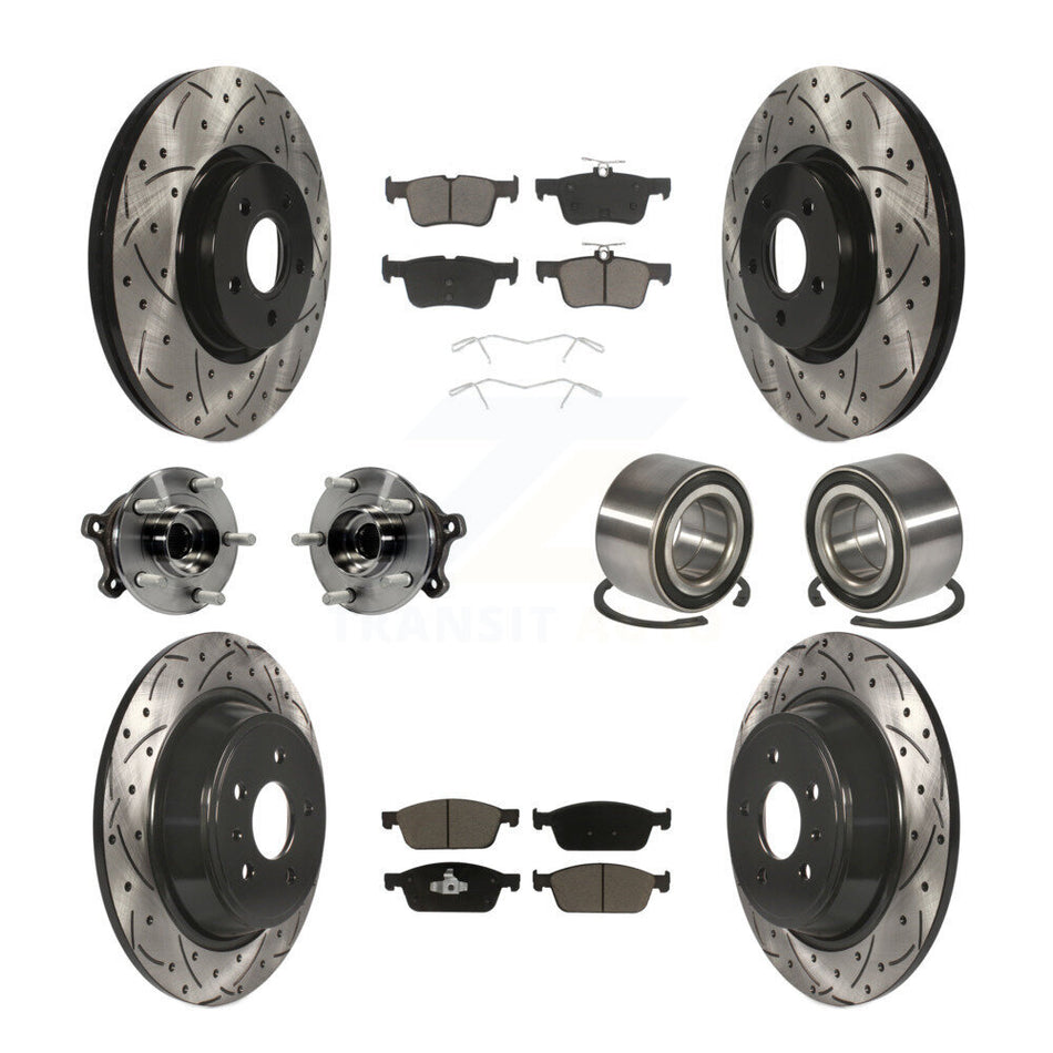 Front Rear Wheel Hub Bearings Assembly Coated Disc Brake Rotors And Ceramic Pads Kit (10Pc) For Ford Escape Lincoln MKC KBB-117493