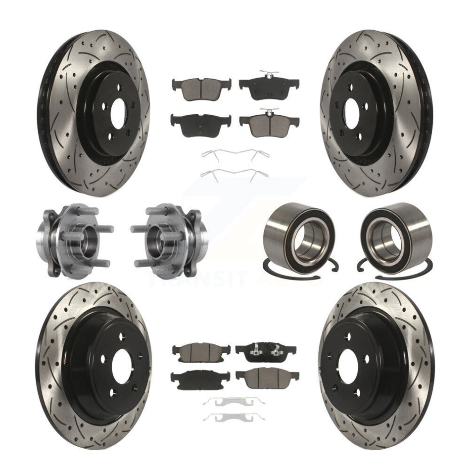 Front Rear Wheel Hub Bearings Assembly Coated Disc Brake Rotors And Ceramic Pads Kit (10Pc) For 2015 Ford Edge AWD KBB-117494