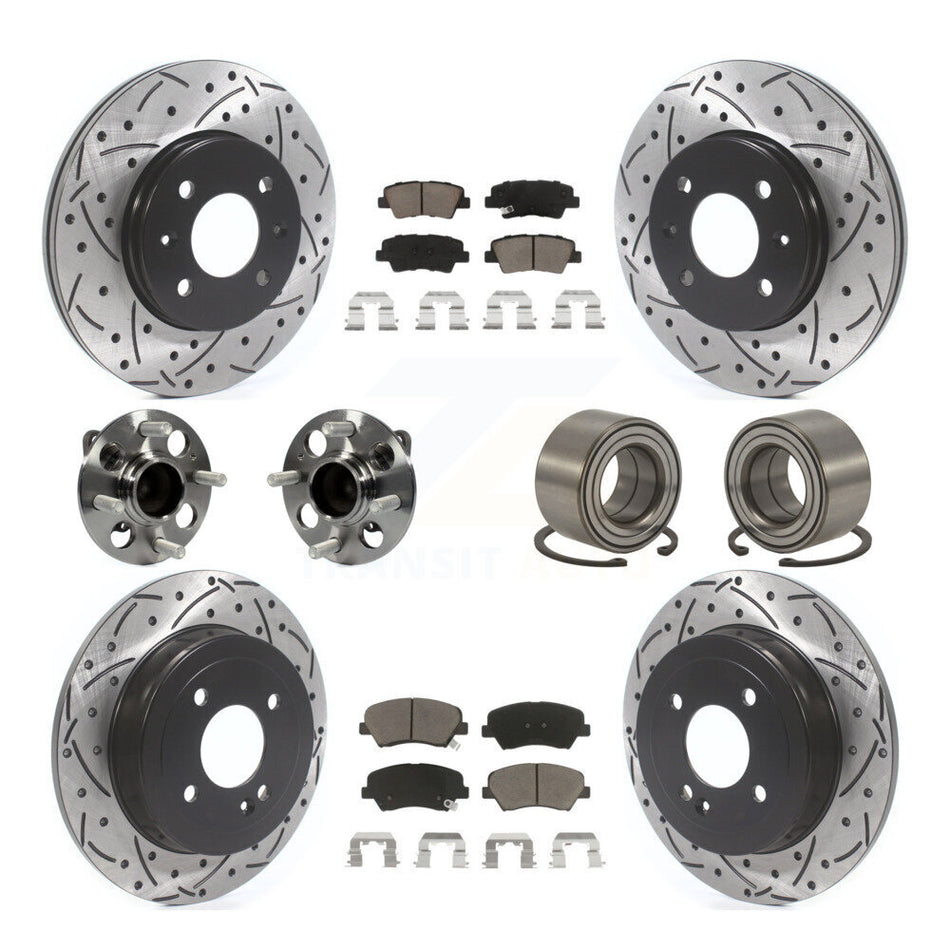 Front Rear Wheel Hub Bearings Assembly Coated Disc Brake Rotors And Ceramic Pads Kit (10Pc) For 2012-2017 Hyundai Accent KBB-117495