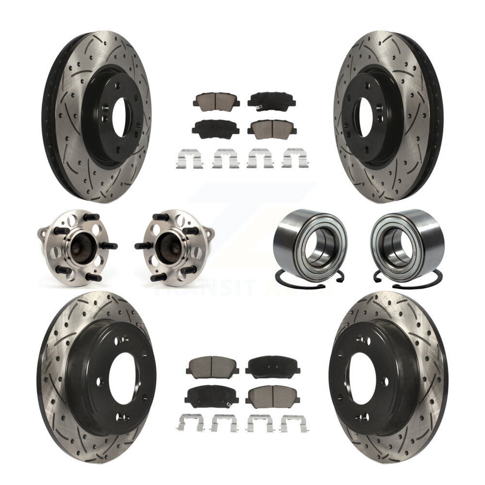 Front Rear Wheel Hub Bearings Assembly Coated Disc Brake Rotors And Ceramic Pads Kit (10Pc) For Kia Forte Forte5 Koup KBB-117498