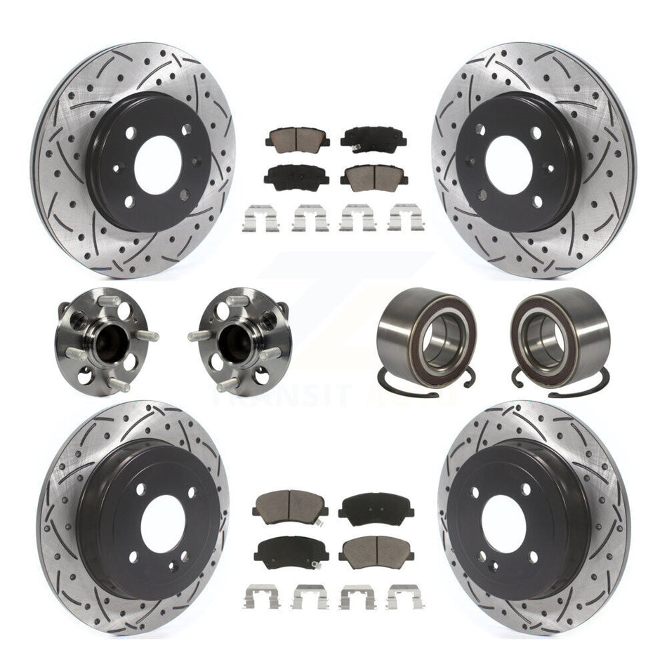 Front Rear Wheel Hub Bearings Assembly Coated Disc Brake Rotors And Ceramic Pads Kit (10Pc) For Kia Rio KBB-117500