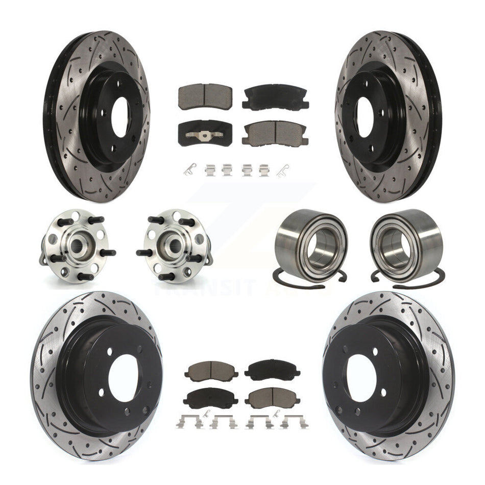 Front Rear Wheel Hub Bearings Assembly Coated Disc Brake Rotors And Ceramic Pads Kit (10Pc) For Jeep Patriot Compass With 302mm Diameter Rotor KBB-117506