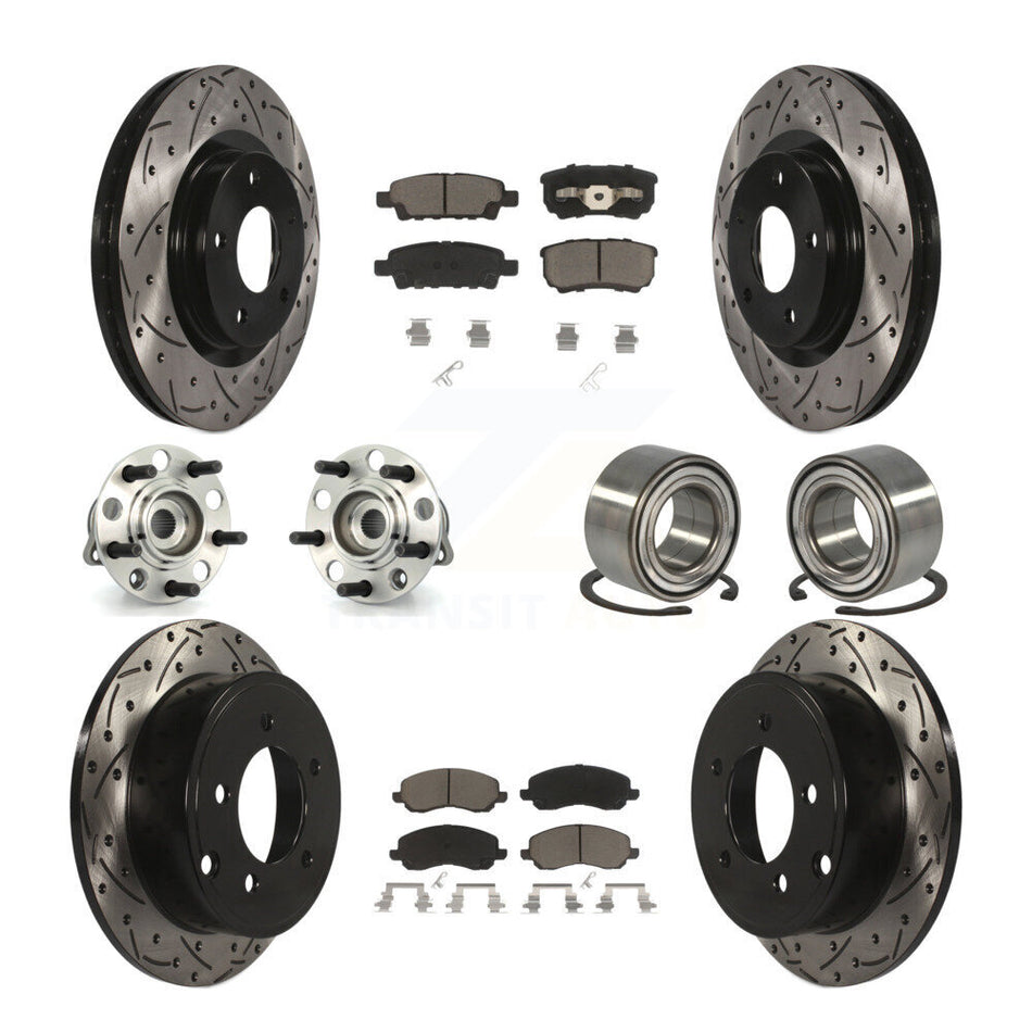 Front Rear Wheel Hub Bearings Assembly Coated Disc Brake Rotors And Ceramic Pads Kit (10Pc) For Jeep Patriot Compass Dodge Caliber KBB-117508