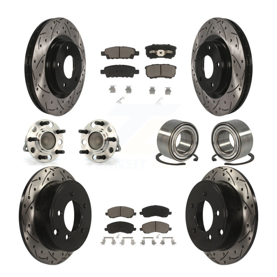 Front Rear Wheel Hub Bearings Assembly Coated Disc Brake Rotors And Ceramic Pads Kit (10Pc) For Jeep Patriot Compass Dodge Caliber KBB-117509