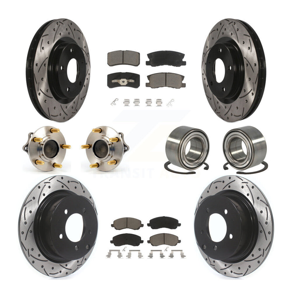 Front Rear Wheel Hub Bearings Assembly Coated Disc Brake Rotors And Ceramic Pads Kit (10Pc) For Mitsubishi Lancer Outlander Sport KBB-117510