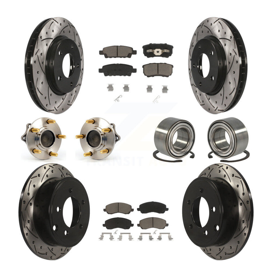 Front Rear Wheel Hub Bearings Assembly Coated Disc Brake Rotors And Ceramic Pads Kit (10Pc) For Mitsubishi Lancer KBB-117511