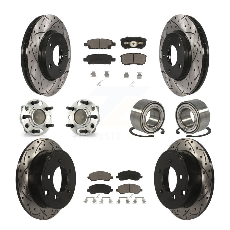 Front Rear Wheel Hub Bearings Assembly Coated Disc Brake Rotors And Ceramic Pads Kit (10Pc) For Dodge Caliber KBB-117512