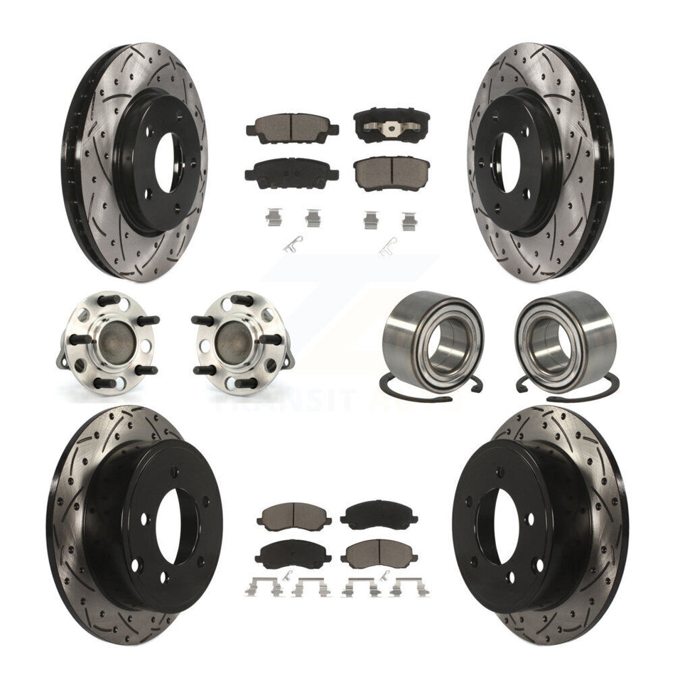Front Rear Wheel Hub Bearings Assembly Coated Disc Brake Rotors And Ceramic Pads Kit (10Pc) For Dodge Caliber KBB-117513